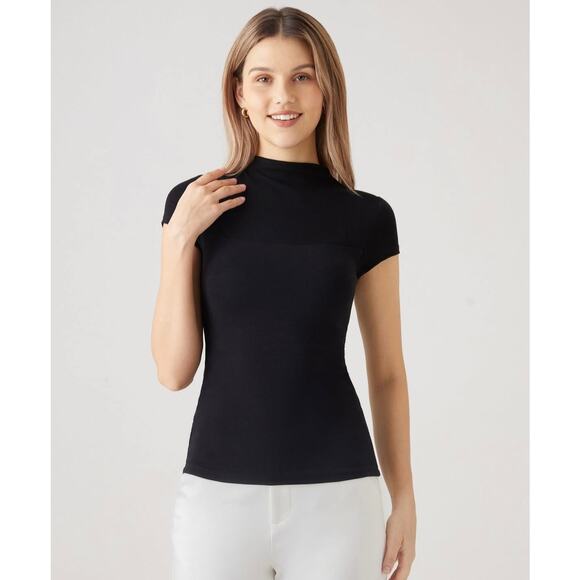 OGL Tencel Wool Semi-Sheer Mockneck Cap Sleeve Brami Top Black M NWT - Picture 1 of 7